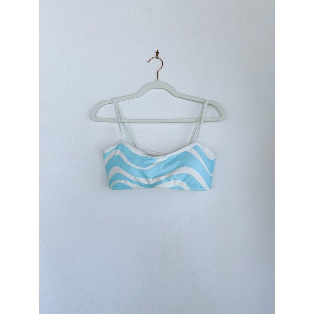 NWOT Kate Spade New York Women's U Neck Bikini Top in Blue & White Wave Size L - Picture 4 of 9